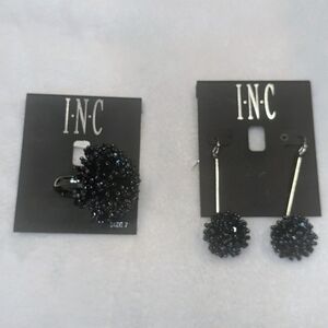 INC Navy Blue Beaded Ring and Earring Set